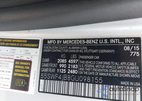 2016 Mercedes-Benz C 300 from USA, damaged, VIN 55SWF4JB8GU098155